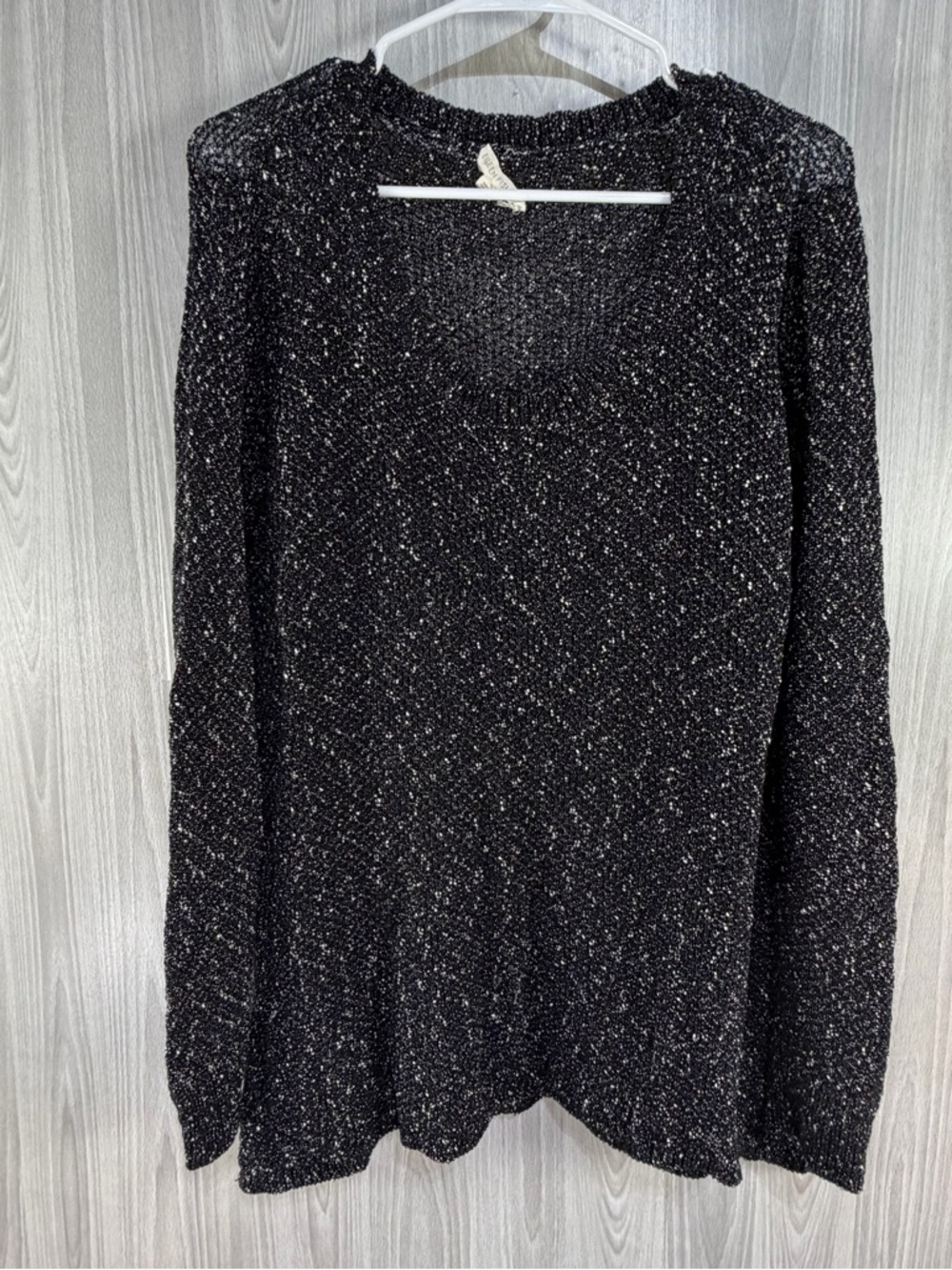 EILEEN FISHER Sweater Cotton Linen Blend Net Speckled Black‎ Long Sleeve XL
